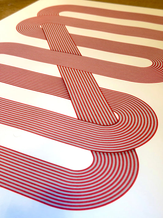 Meander A2 (Red and Grey on White)