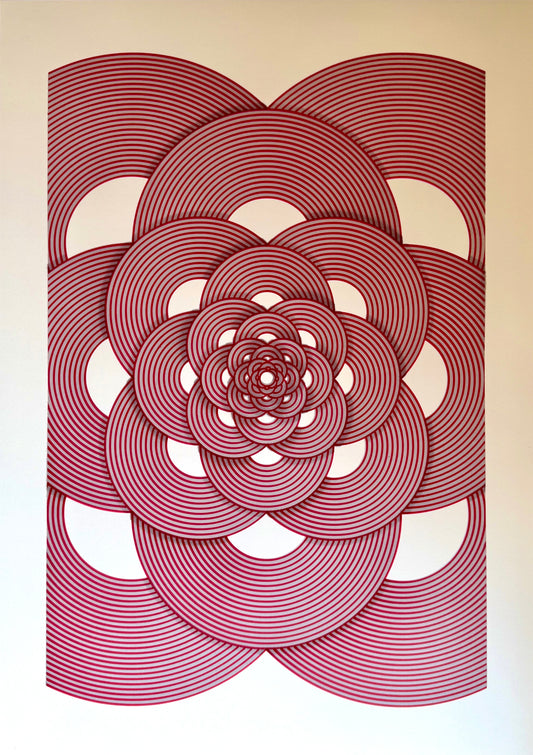 Flower A2 (Red and Grey on White)