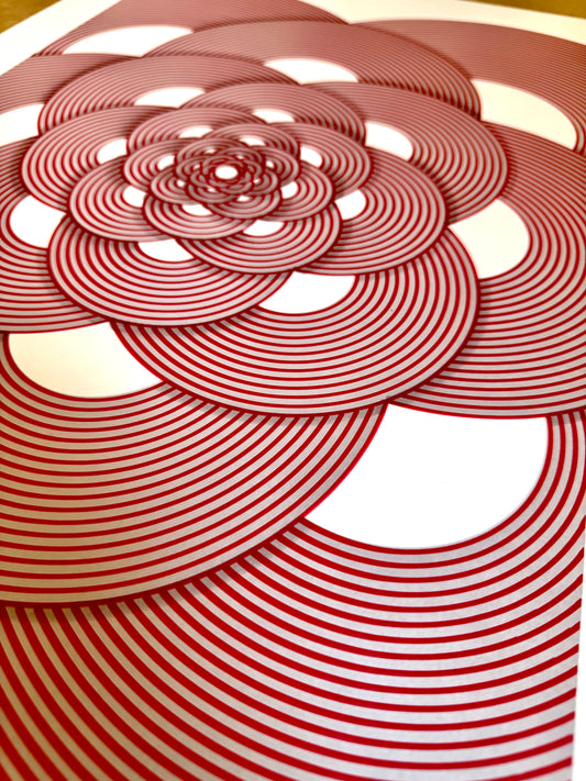 Flower A2 (Red and Grey on White)