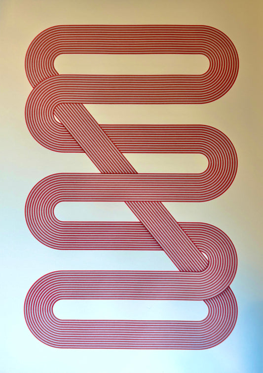 Meander A2 (Red and Grey on White)